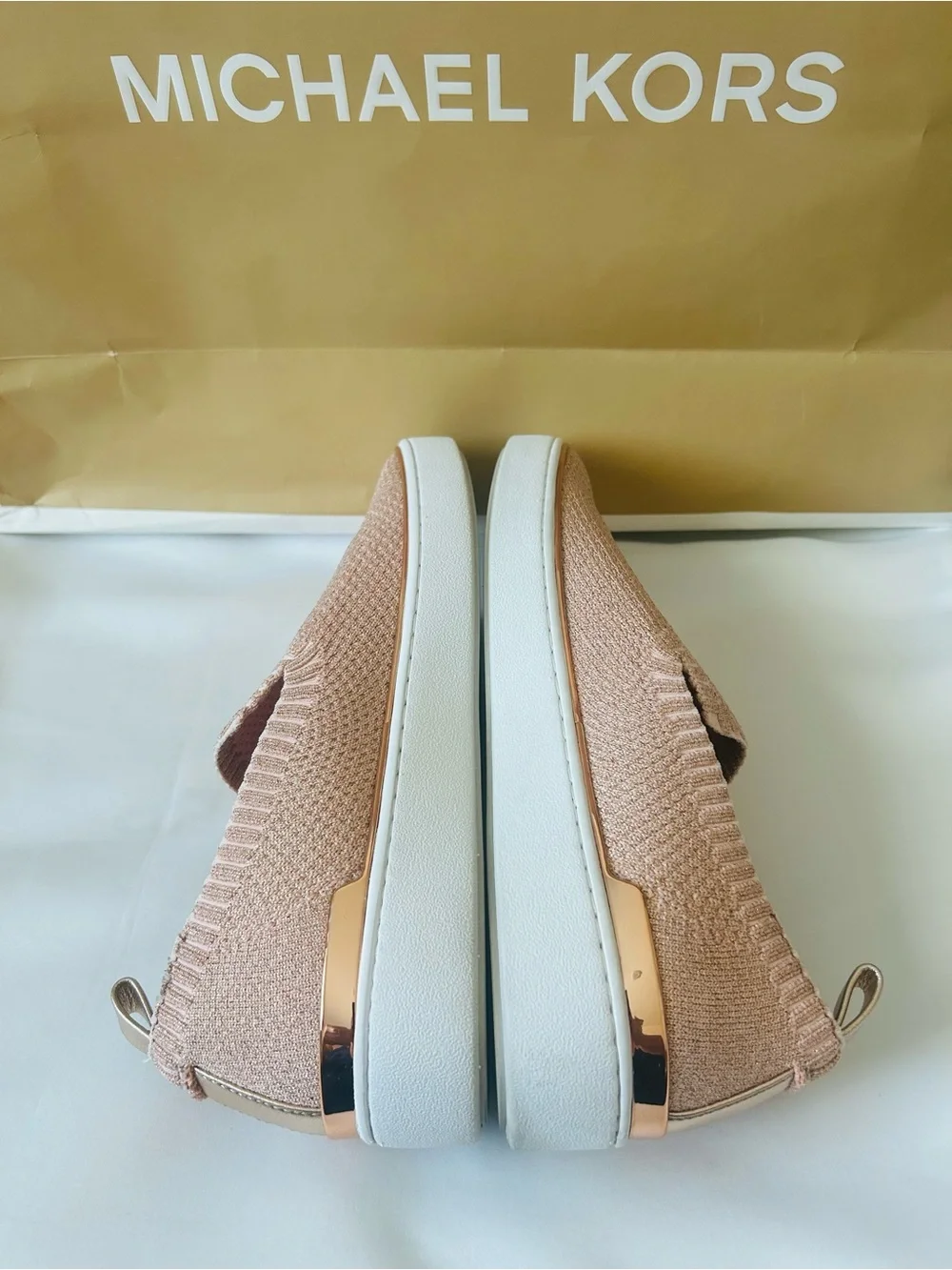 🌹💛Michael Kors🌹💛Slip-On Knit Sneakers in Blush Pink💓& Rosegold 🌹💛 Trim (EUC)